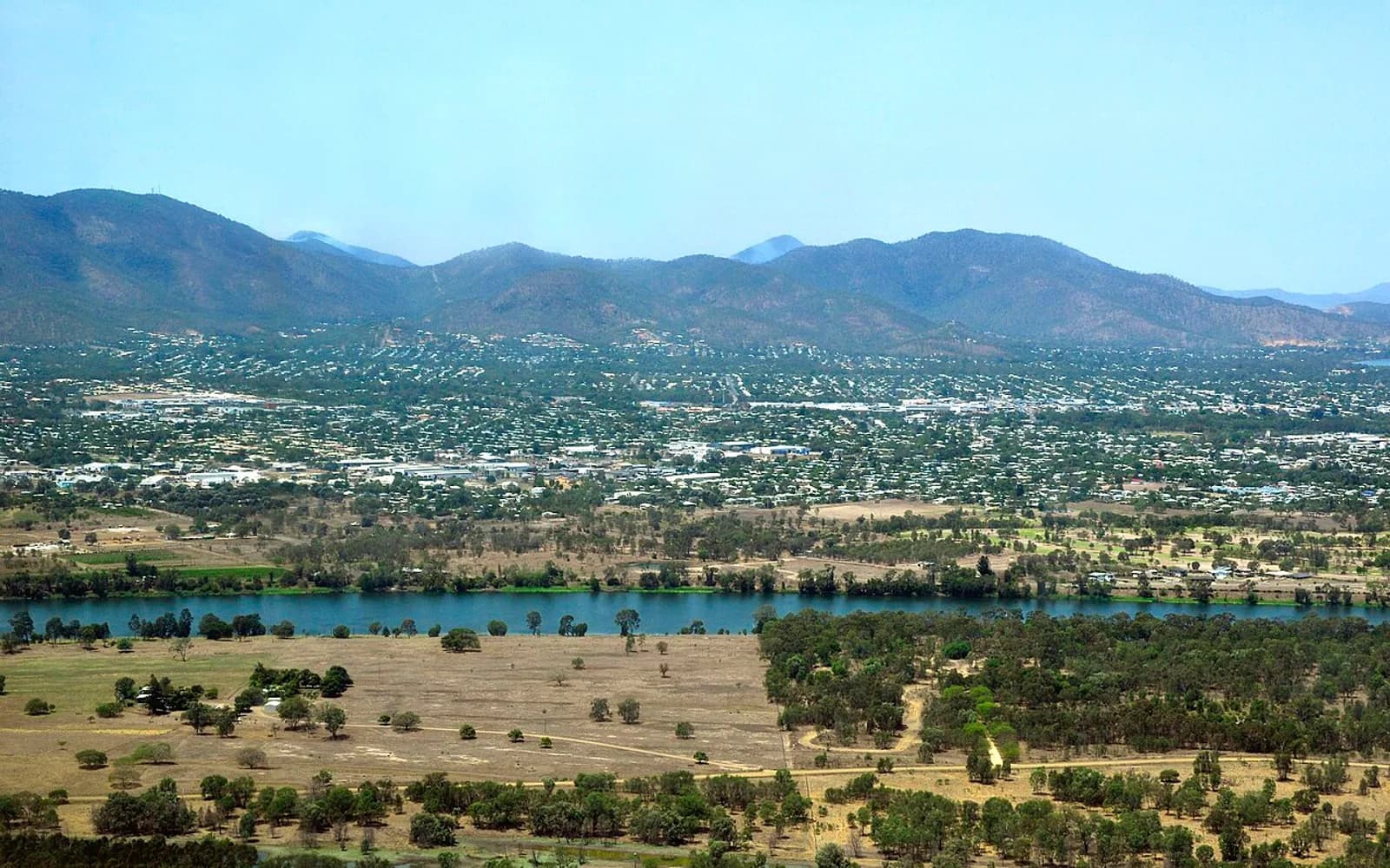 Rockhampton and the Fitzroy River with mountain ranges beyond